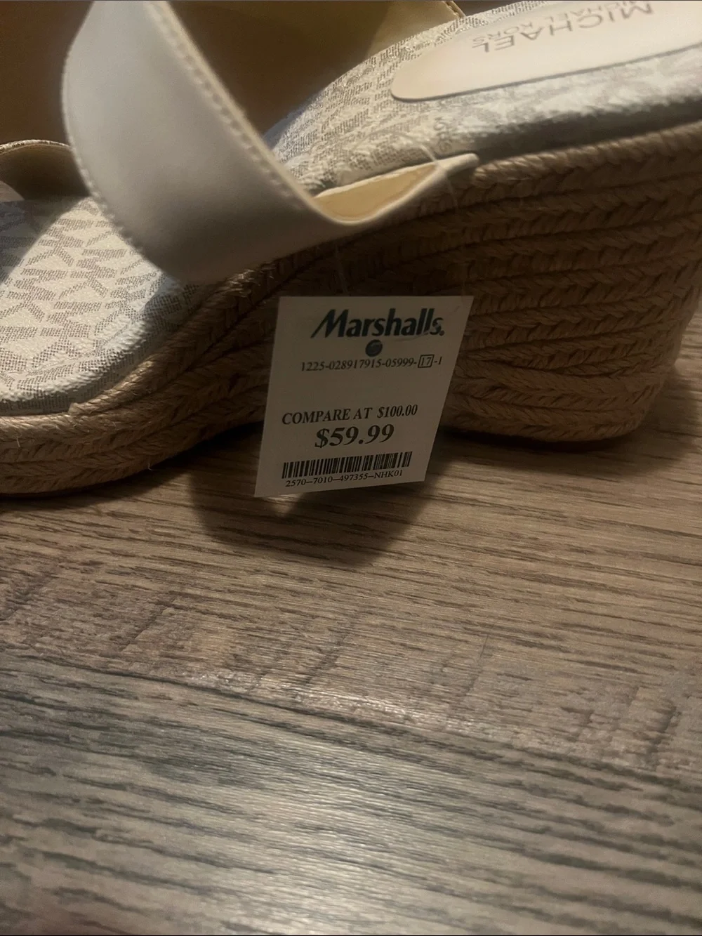 Michael Kors Beige and Gray Logo Espadrille Wedge Sandals